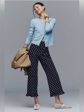 Anthropologie Maeve Colette High-Rise Wide-Leg Pants Blue Dot